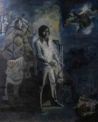 Поэма о бессмертии (1985), Аканаев А. (р. 1949), холст, масло, 198,5×247 см