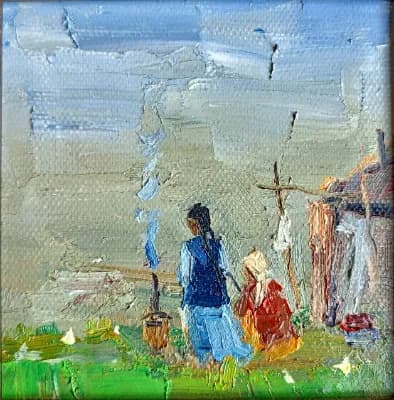 Жайлауда (2026). Акашев Курмангазы (р. 1964). холст/масло, 15х15 см
