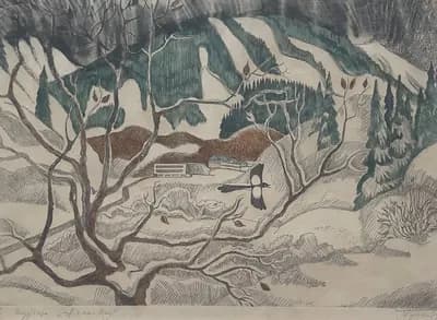 Турбаза Алма-Тау. Гурьев Альберт (1937–2011). линогравюра, 35×49 см