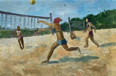 Волейбол на пляже. Самойленко Владимир (1864–1925). картон, масло, 21×14,7 см