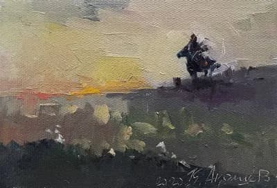 Этюд 25. Аншы (2020). Акашев Курмангазы (р. 1964). картон, масло, 25,5×17 см
