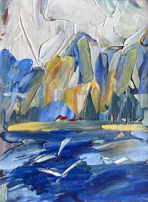 Озеро. Мусина Э.. картон, масло, 12×9 см