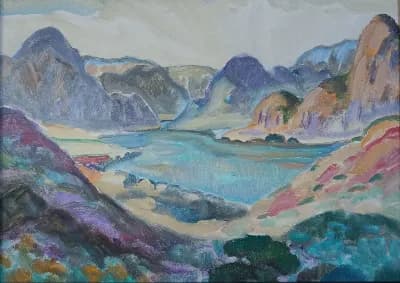 Горный пейзаж (1971). Дужнов Анатолий (1942–2003). картон/масло 35х25 см