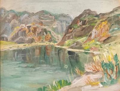 Горное озеро (1974). Дужнов Анатолий (1942–2003). картон/масло, 40х50 см