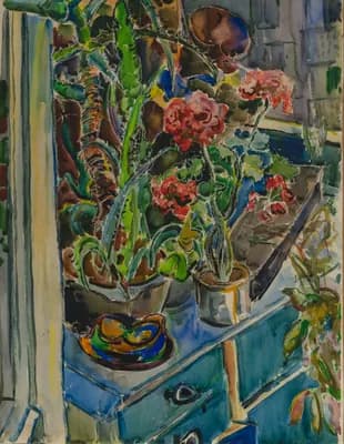 На балконе (1978). Никонов Анатолий (1938–2018). бумага, акварель, 63×98 см