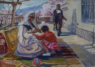 Мама пришла (1968). Юсупов З. (1921–1981). картон, масло, 49×69 см