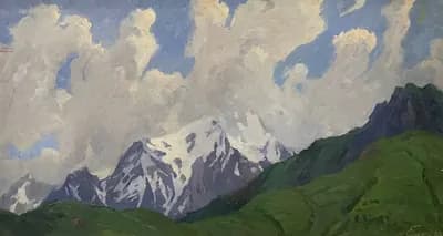 Облака над Чимганом (1972). Есин Михаил (1922–2002). картон, масло, 37×67 см