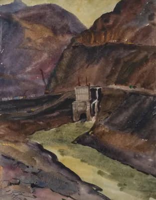 Река Нарын. Водовод (1973). Горбунов Леонтий (1929–2016). бумага, акварель, 66×44 см