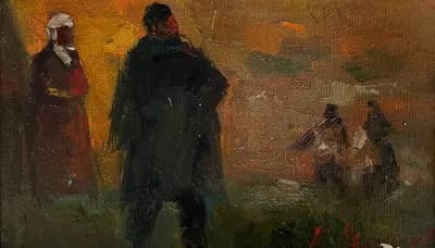 Этюд 31. Эскиз. Абай кеш (2020). Акашев Курмангазы (р. 1964). картон, масло, 29×18 см