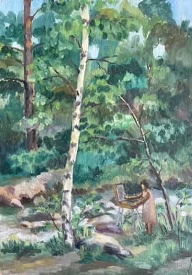 Девушка с этюдником (1979). Аксёнов Г.. картон, масло, 50×35 см