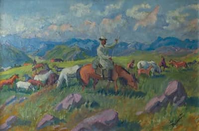 Жайлау (1956). Исмаилов Аубакир (1913–1999). картон, масло, 70×50 см