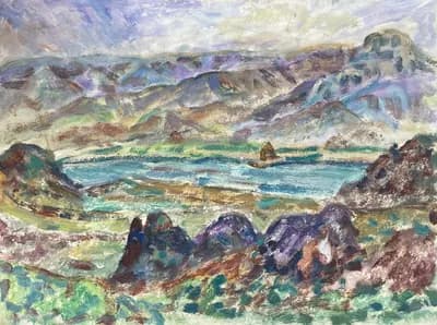 Горы (1973). Дужнов Анатолий (1942–2003). бумага, масло, 50×35 см