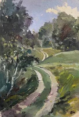 Дорога с Топкайын. Досымов Б.. холст, масло, 35×50 см