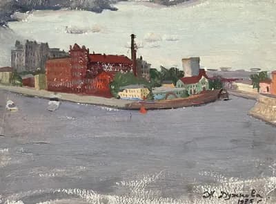 Городской пейзаж (1975). Дужнова Жанна (1941–2002). картон, масло, 50×35 см