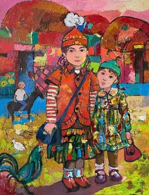 Сестренки (2019). Тагенова Г. (р. 1962). холст, масло, 100×80 см