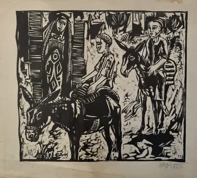 №20 Два мальчика с осликами. Кузьмин В. (р. 1953). 48×42 см