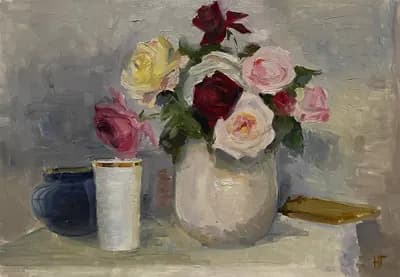 Розы (1957). Гинзбург Нина (1928–2023). картон, масло, 35×50 см