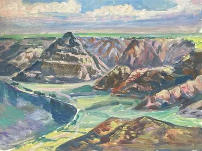 Горные хребты (1979). Дужнов Анатолий (1942–2003). бумага, масло, 48×36 см