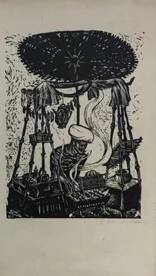 Шашлычник (1984). Антощенко-Оленев Валентин (1900–1984). линогравюра