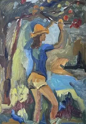 В саду (1971). Дужнов Анатолий (1942–2003). картон, масло, 35×25 см