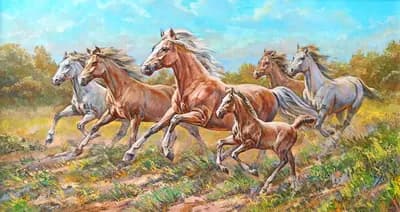 Лошади (2022). Ермеков С. (р. 1974). холст, масло, 60×130 см