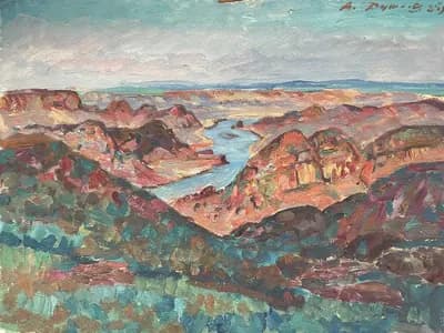 Горная река (1985). Дужнов Анатолий (1942–2003). бумага, масло, 48×36 см