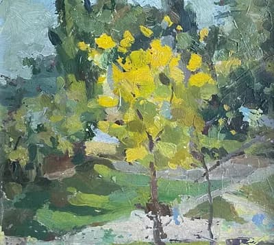 Пейзаж (1962). Соловьев В. (1934–1964). картон, масло, 19×17 см
