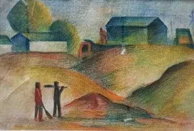 Сельский пейзаж. Абдраман Женисбек (р.1954). Пастель, 53х37 см.