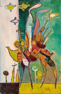 Двое (абстракция). Сейтимов Айбар (1961-2011). двп/масло, 84х55 см