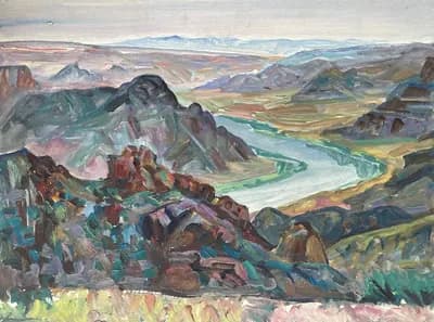 Горная река (1971). Дужнов Анатолий (1942–2003). бумага, масло, 50×35 см