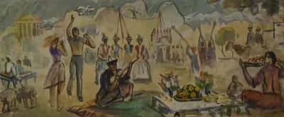 Праздник. Исабаев Исатай (1936–2007). бумага, акварель, 20×48 см