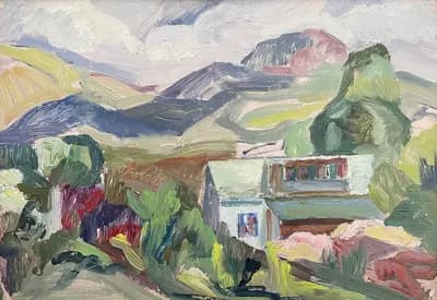 Дом в горах (1978). Дужнов Анатолий (1942–2003). картон, масло, 35×25 см
