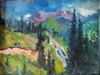 этюд 27 Шын булак (2019). Акашев Курмангазы (р. 1964). холст, масло, 20,5×16,7 см