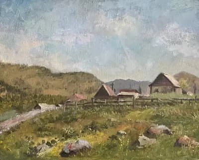 Село Енбек (2013). Жуванишев Т.. холст, масло, 50×40 см