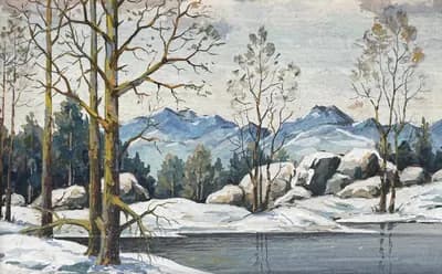Первый снег (1997). Зябкин Н.. картон, масло, 15×24 см