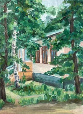 Во дворе 2. Аксёнов Г.. картон, масло, 50×35 см