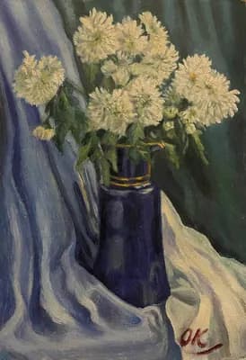 Астра в синем. Кужеленко Ольга (1911–2001). картон, масло, 35×50 см