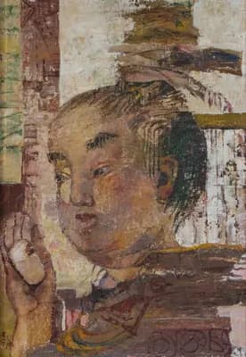 Девушка с зеркальцем (1992). Рудоплавова Е.. холст, масло, 50×35 см