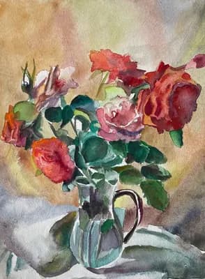 Натюрморт с розой. Гинзбург Нина (1928–2023). бумага, акварель, 29,5×40 см