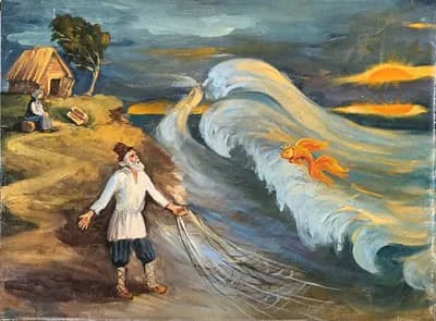 Сказка о рыбаке и рыбке. Скринников. холст, масло, 60×80 см