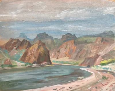 Горная река (1974). Дужнов Анатолий (1942–2003). картон, масло, 40×50 см