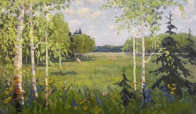 Пейзаж. За грибами. Калачев Дмитрий (1922–1991). холст, масло, 90×130 см