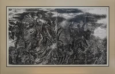 Поединок. из серии казахский эпос. Исабаев Исатай (1936–2007). графика, 100×80 см