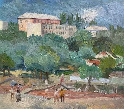 Весна, улица Черемушки. Исланов Арстанбек (1939–1992). картон, масло, 41×36 см