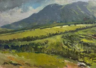 Вид с гор Белькарагай. Досымов Б.. холст, масло, 35×50 см