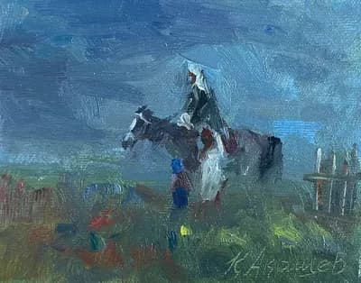 Этюд 19. Кеш құрым (2019). Акашев Курмангазы (р. 1964). 20,5×16,5 см