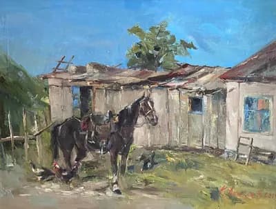 Аулада. Акашев Курмангазы (р. 1964). холст, масло, 60×80 см