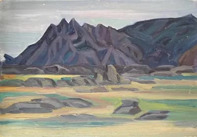 Горные массивы (1975). Дужнов Анатолий (1942–2003). картон, масло, 48×33 см