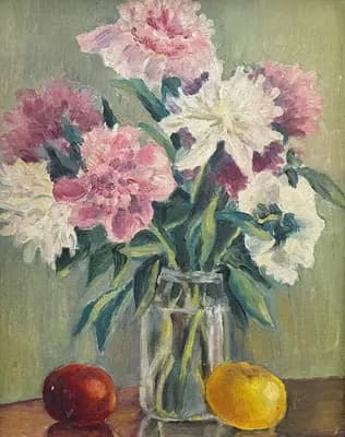 Пионы. Гинзбург Нина (1928–2023). картон, масло, 40×50 см