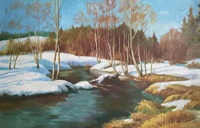 Зимний пейзаж. Макаров Г.. холст, масло, 55×85 см
